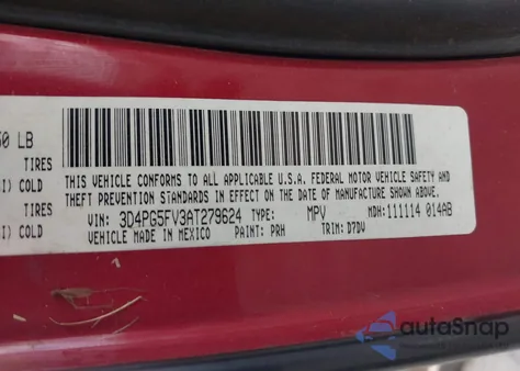 2010 Dodge Journey Sxt from USA, damaged, VIN 3D4PG5FV3AT279624